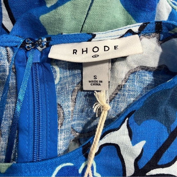 Women's Large Zinnia Floral Print Bell Sleeve Cut Out Jumpsuit RHODE Blue Size S - Picture 6 of 10